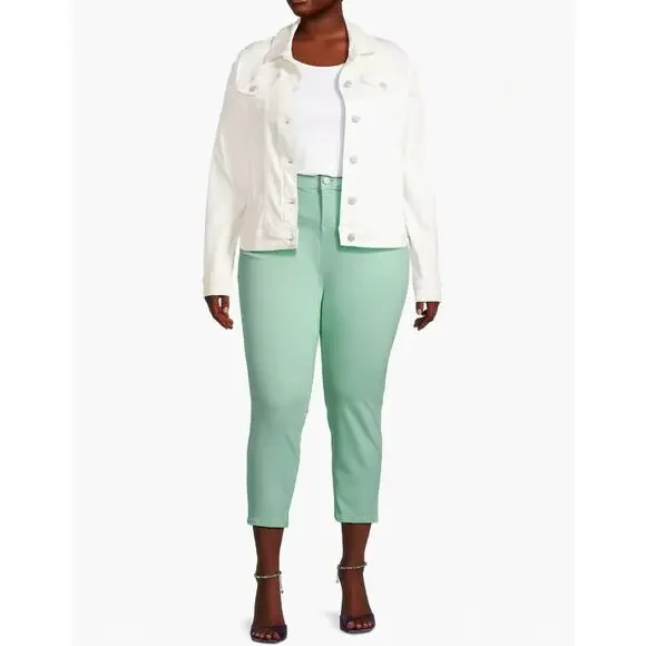 SLINK Jeans Crop Skinny Womens Sz 16 Plus Mint Green Distressed Stretch Ankle - Picture 3 of 15